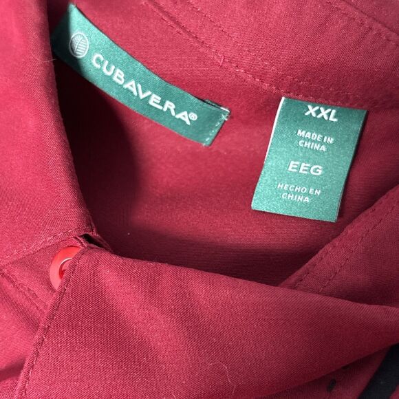 Cubavera XXL Burgundy Embroidered Mens shirt Button Up Short Sleeve Top - Picture 3 of 5
